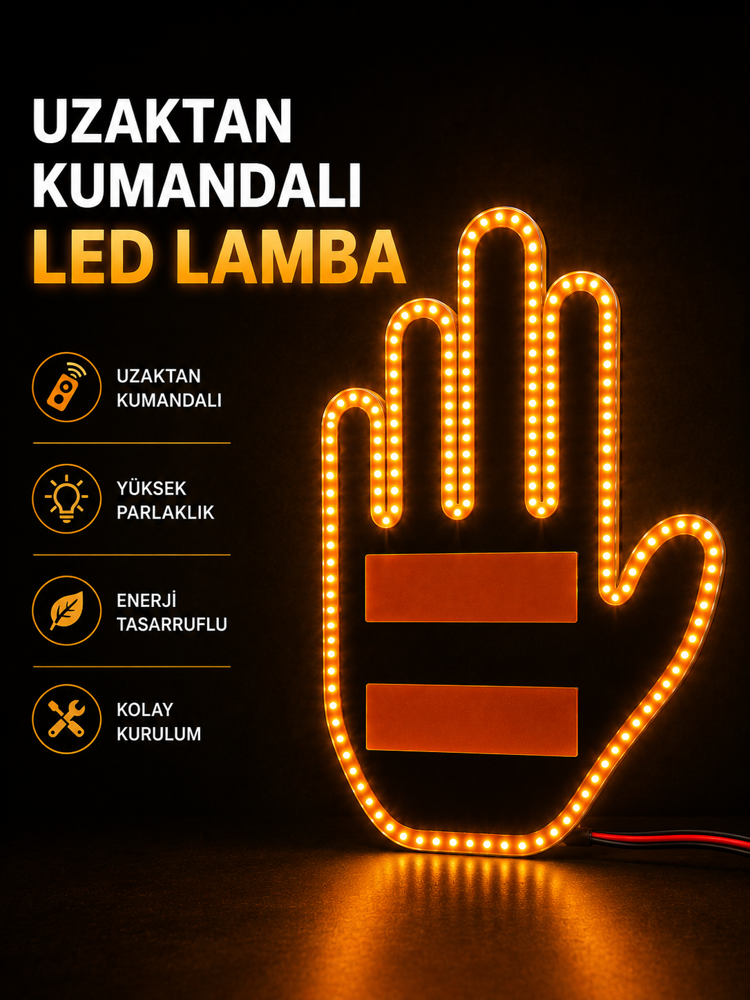 Led Işık El İşareti Araç Camı İçin Uzaktan Kumandalı