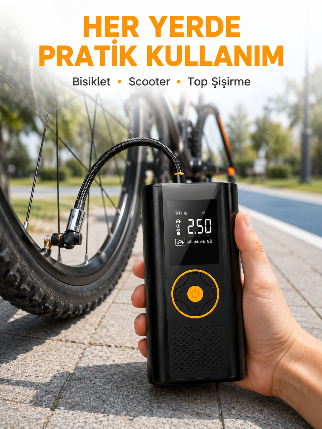 Çok Amaçlı Dijital Lastik Pompası Araç Bisiklet Top Uyumlu Yeni Nesil