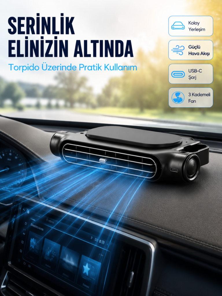 Araç Koltuk Başlığı Soğutucu Fan USB Şarjlı 3 Kademeli Sessiz Boyun Serinletici