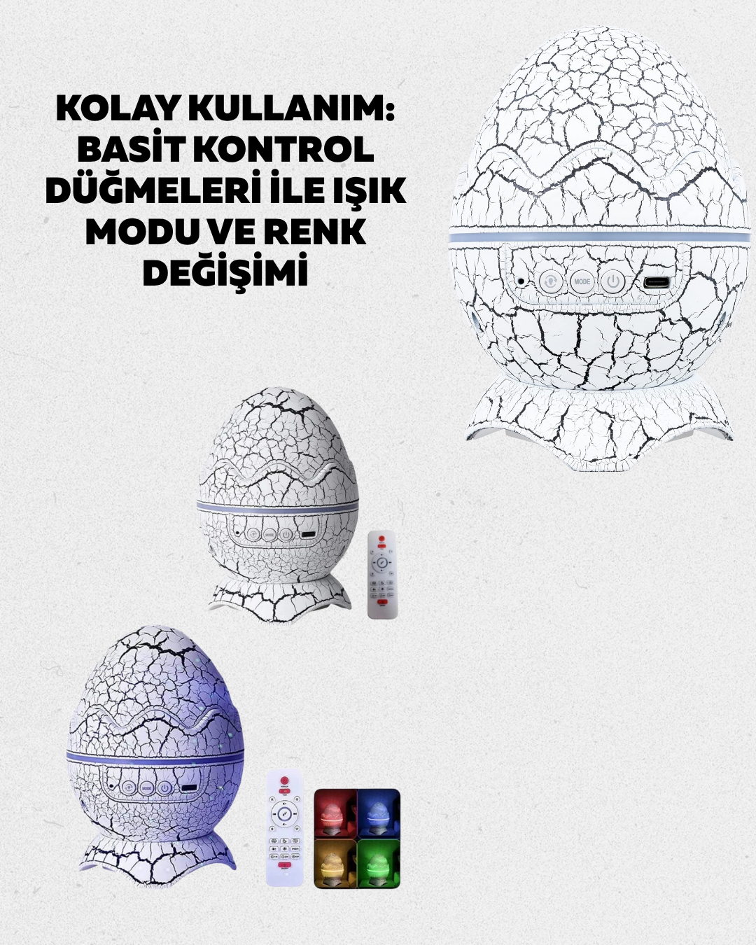 Dinozor Yumurtası Galaksi Projektör Gece Lambası 4'ü 1 Arada – Bluetooth Hoparlörlü