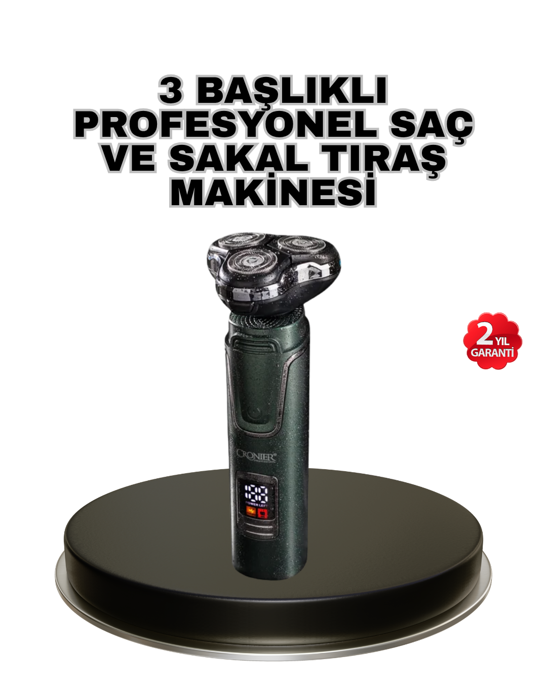 Kablosuz Profesyonel Erkek Bakım Seti – 3 Başlıklı, 3D Akıllı Kesim, Taşınabilir