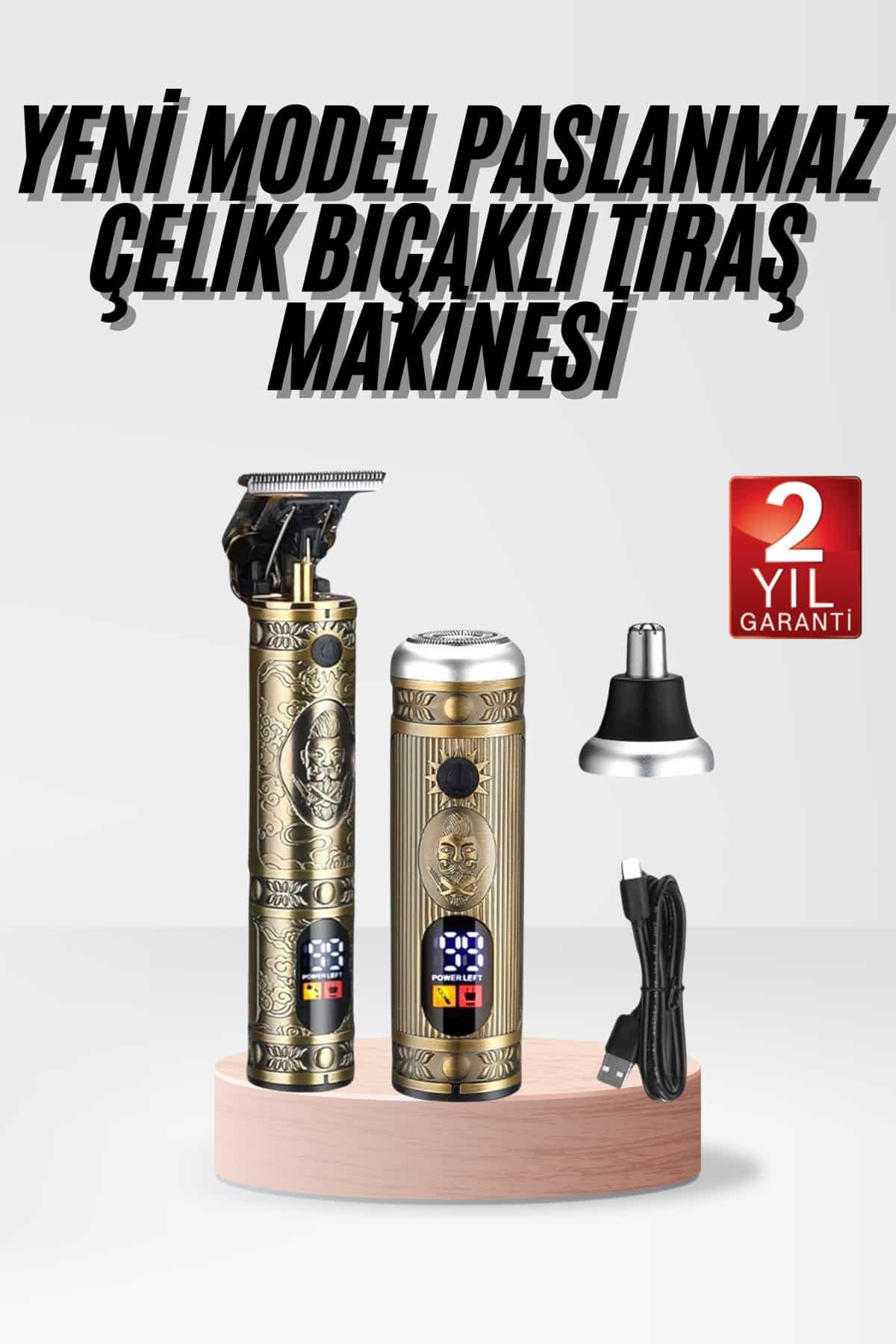 Profesyonel Saç Sakal Vücut Kulak ve Burun Tıraş Makinesi 3 Başlıklı