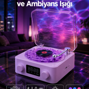 Retro Pikap Tasarımlı Bluetooth Hoparlör – Projektörlü Şarjlı Lamba