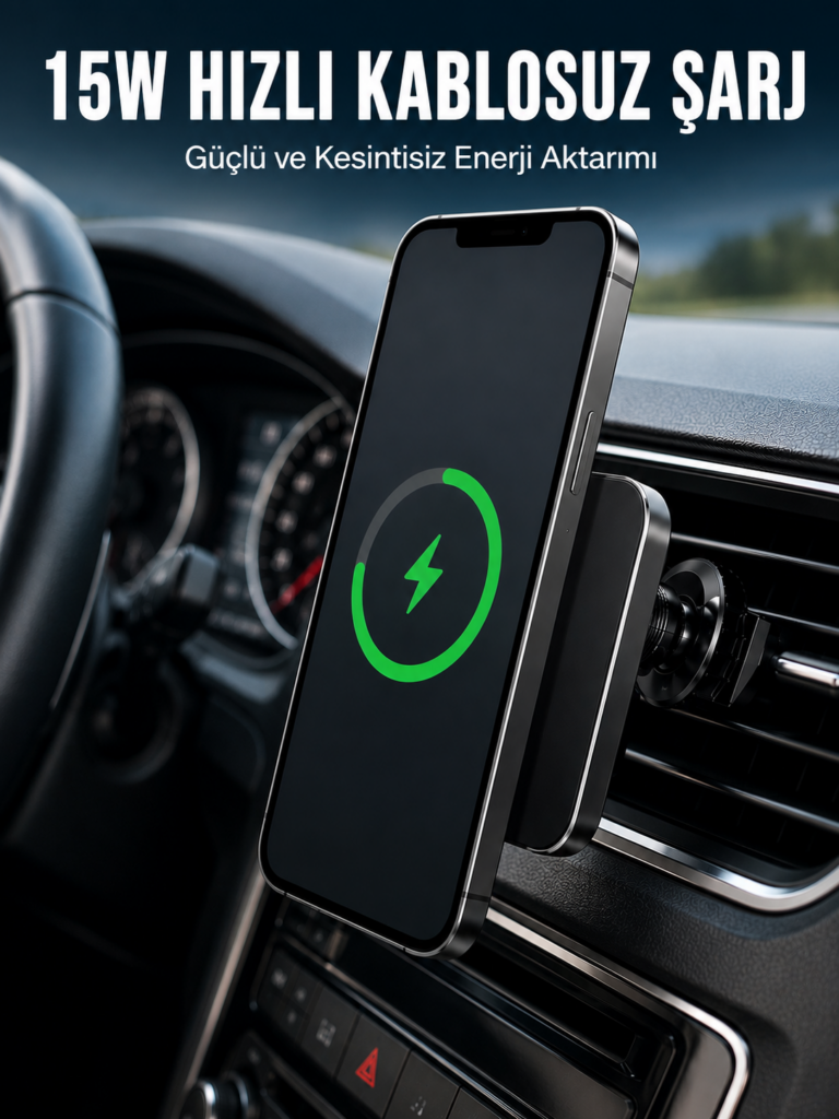 Manyetik Kablosuz Araç Şarj Cihazı 15W MagSafe Araç İçi Telefon Tutucu