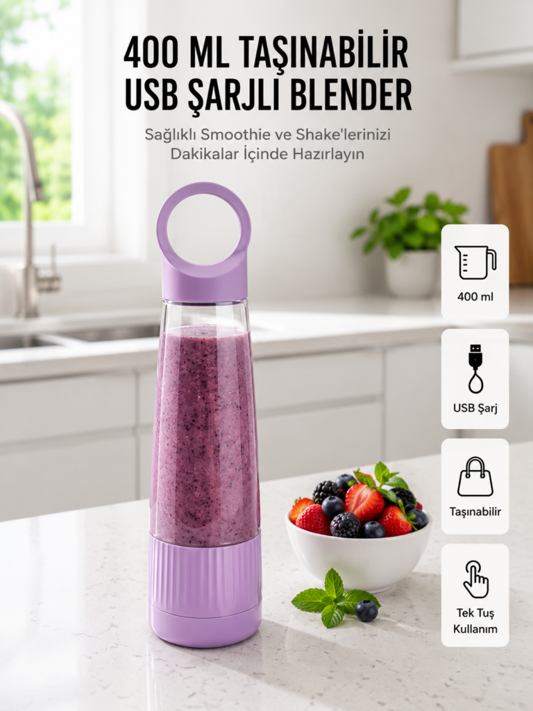 Kompakt Tasarımlı USB Şarjlı Smoothie Blender