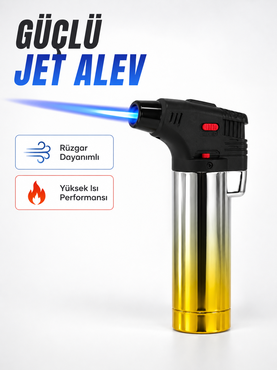 Metal Gövdeli Pürmüz Çakmak Ayarlanabilir Alevli Rüzgar Dayanıklı Tasarım