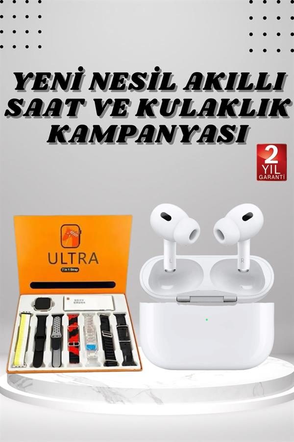 7 Kordonlu Akıllı Saat Ve Yeni Nesil Kulaklık Dokunmatik Ekran Android ve İOS Uyumlu