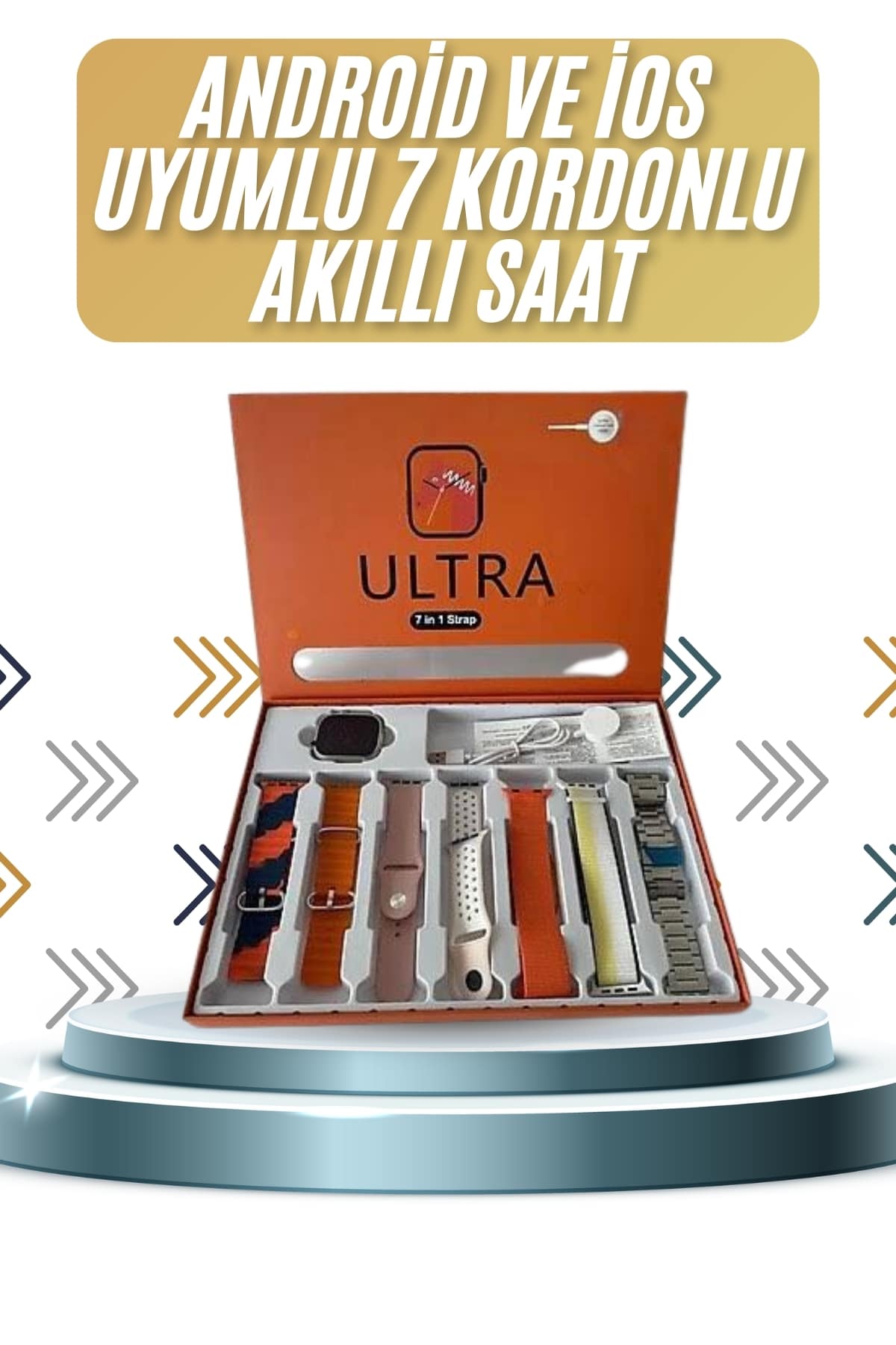 7 Kordonlu Akıllı Saat Plastik Kordon Hasır Kordon Çelik Kordon