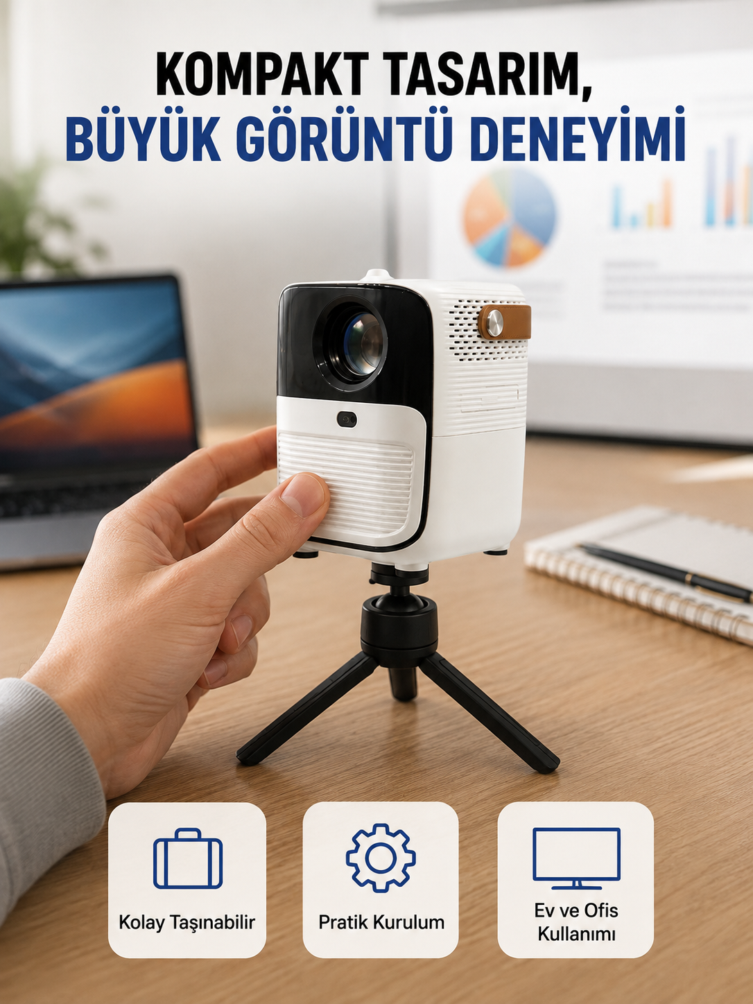 50 inç TV Deneyimli Projektör – Yakın Mesafede Geniş Görüntü Yeni Nesil