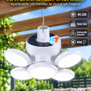 Solar Enerjili Katlanabilir Led Kamp ve Bahçe Lambası