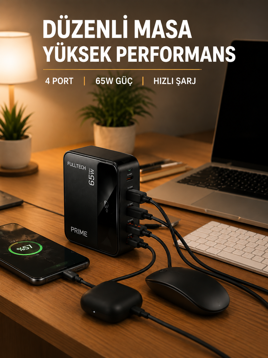 USB-A ve USB-C Girişli Çoklu Şarj Cihazı