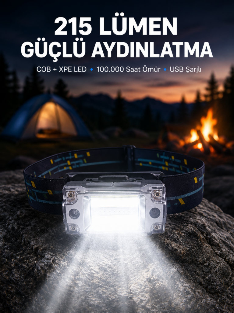 Şarj Edilebilir LED KAFA Feneri 215 Lümen XPE COB Güçlü Aydınlatma