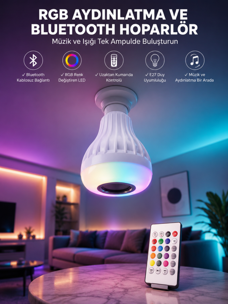 Kablosuz Bluetooth Hoparlör Led Lamba