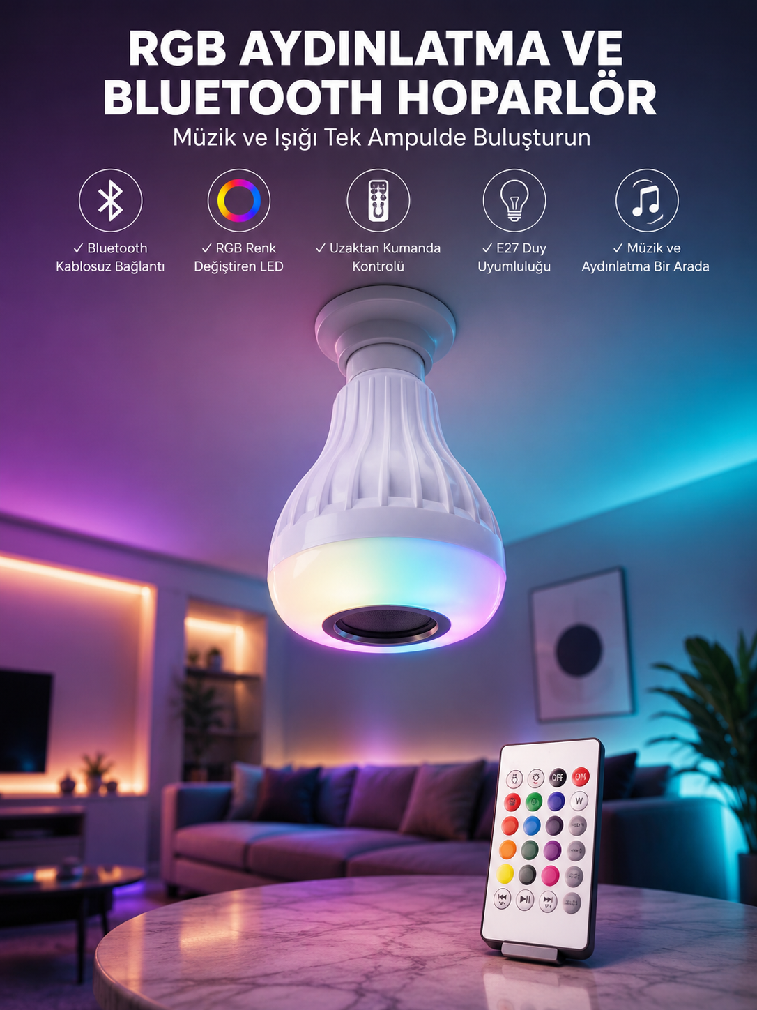 Kablosuz Bluetooth Hoparlör Led Lamba