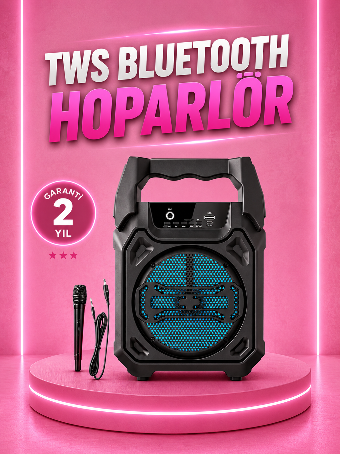 Taşınabilir 6.5” Bluetooth Hoparlör USB TF Kart Mikrofonlu Şarjlı Sistem