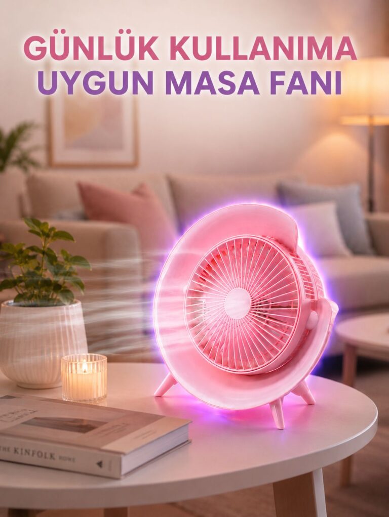 Renkli Ambiyans Işıklı Taşınabilir Masaüstü Vantilatör