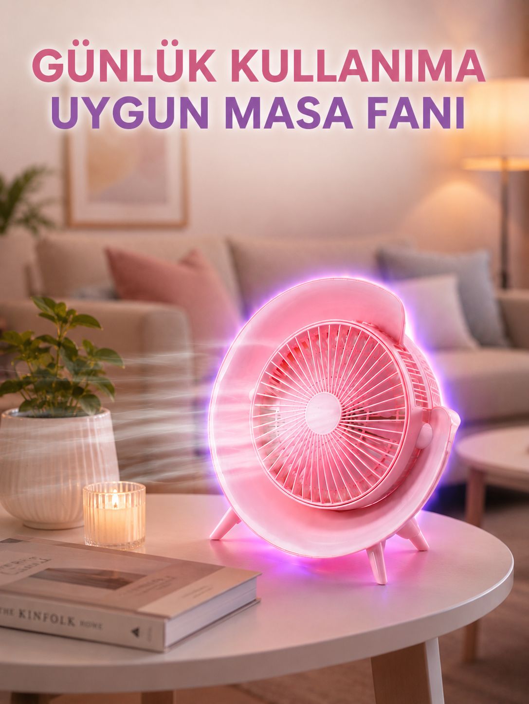 Renkli Ambiyans Işıklı Taşınabilir Masaüstü Vantilatör