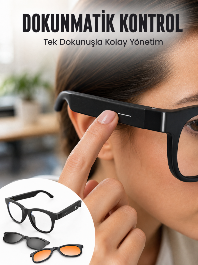 Yapay Zekâ Destekli Bluetooth Gözlük Telefon Görüşmesi Müzik Dinleme Manyetik Şarj ve Açık Kulak Teknolojisi