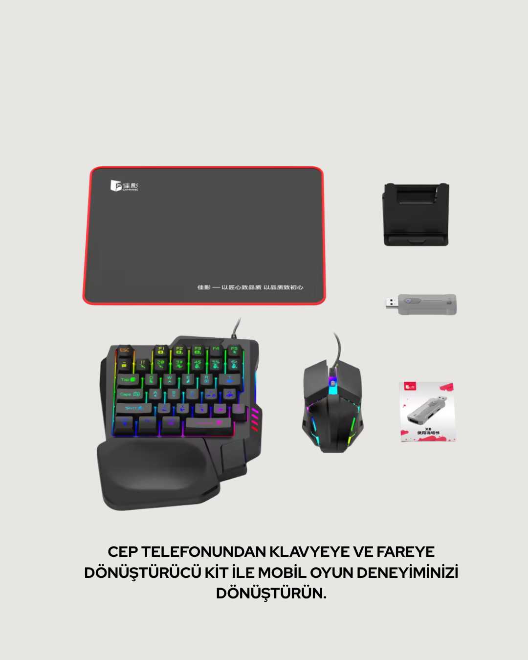 Profesyonel Mobil Oyuncular İçin RGB Klavyeli 5 Parça Oyun Kiti