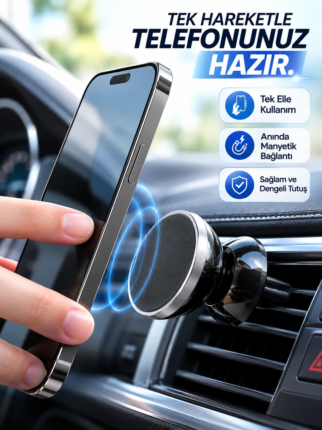 Havalandırma Izgarası İçin Manyetik Araç Telefon Tutucu