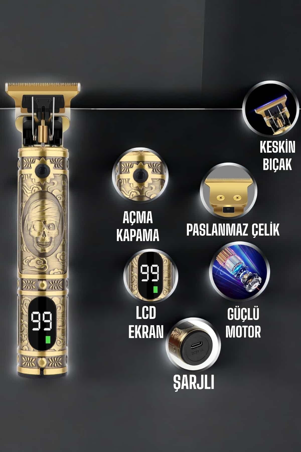 Tıraş Makinesi Çizik Tıraş Paslanmaz Çelik Uzun Ömürlü Şarjlı