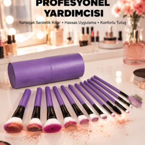 Ergonomik Saplı Fiber Kıllı 12'li Makyaj Fırça Takımı Göz ve Ten Makyajı İçin Uygun