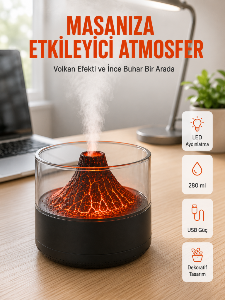 Şık Tasarımlı Aromaterapi ve Nemlendirici Cihaz