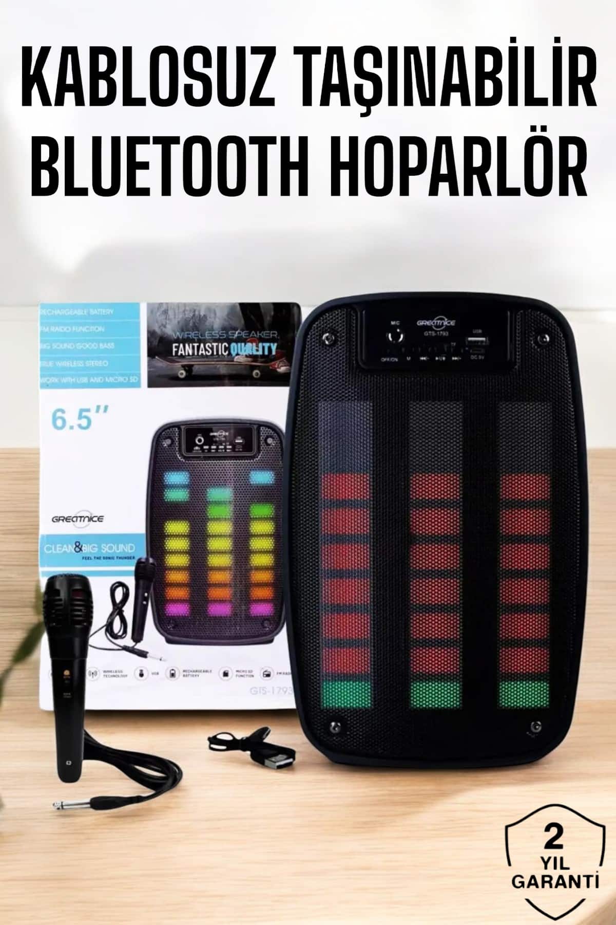 Taşınabilir 6.5 inç LED Işık ile Kablosuz Bluetooth Hoparlör Kareoke