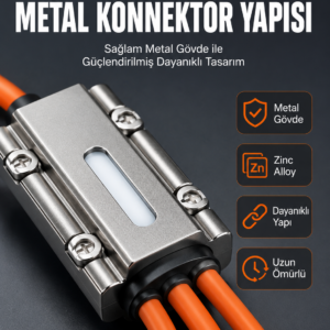 USB Type-C, Lightning ve Micro USB Uyumlu 3'ü 1 Arada Hızlı Şarj Kablosu