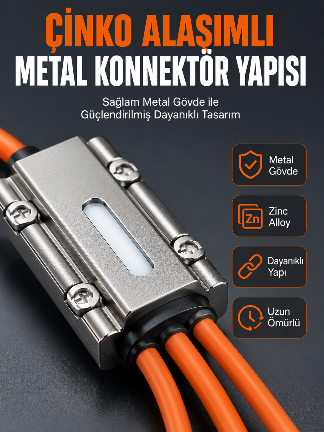 USB Type-C, Lightning ve Micro USB Uyumlu 3'ü 1 Arada Hızlı Şarj Kablosu