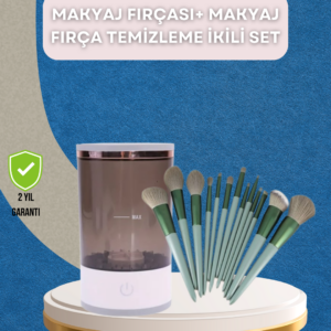 13 Parça Makyaj Fırça Seti + Otomatik Fırça Temizleyici