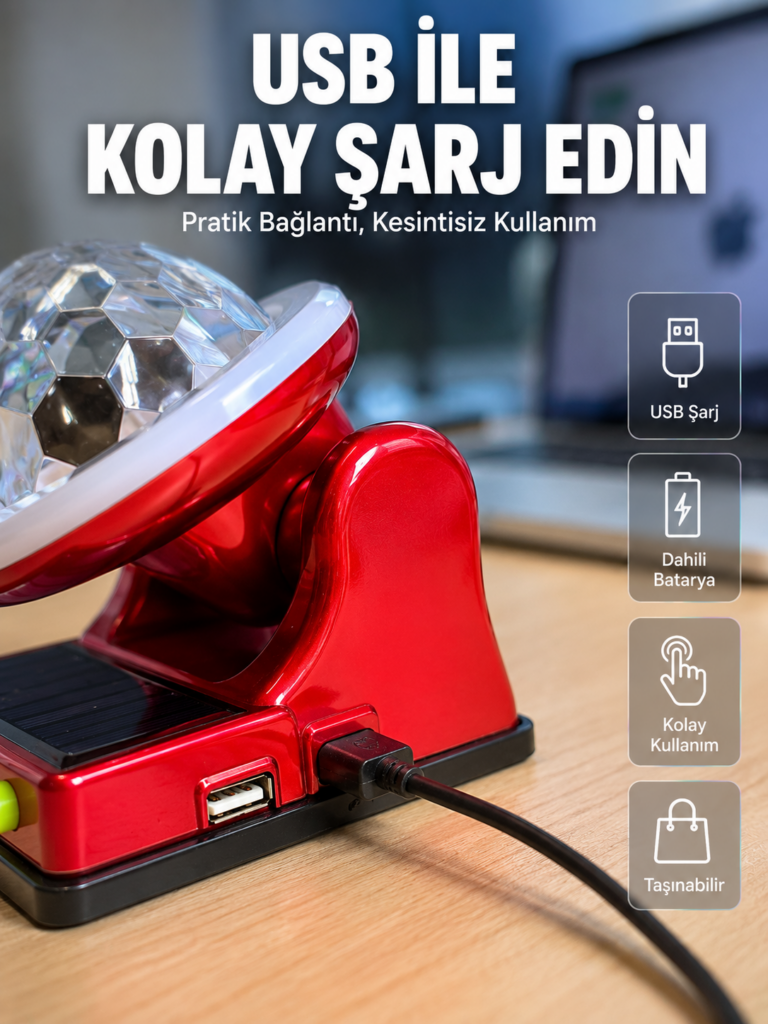 Güneş Enerjili LED Disco Lamba Şarjlı RGB Parti ve Dekoratif Aydınlatma Lambası