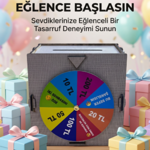 Renkli Şans Çarklı Para Biriktirme Oyunu Eğlenceli Tasarruf Kutusu Ahşap Challenge Kumbarası