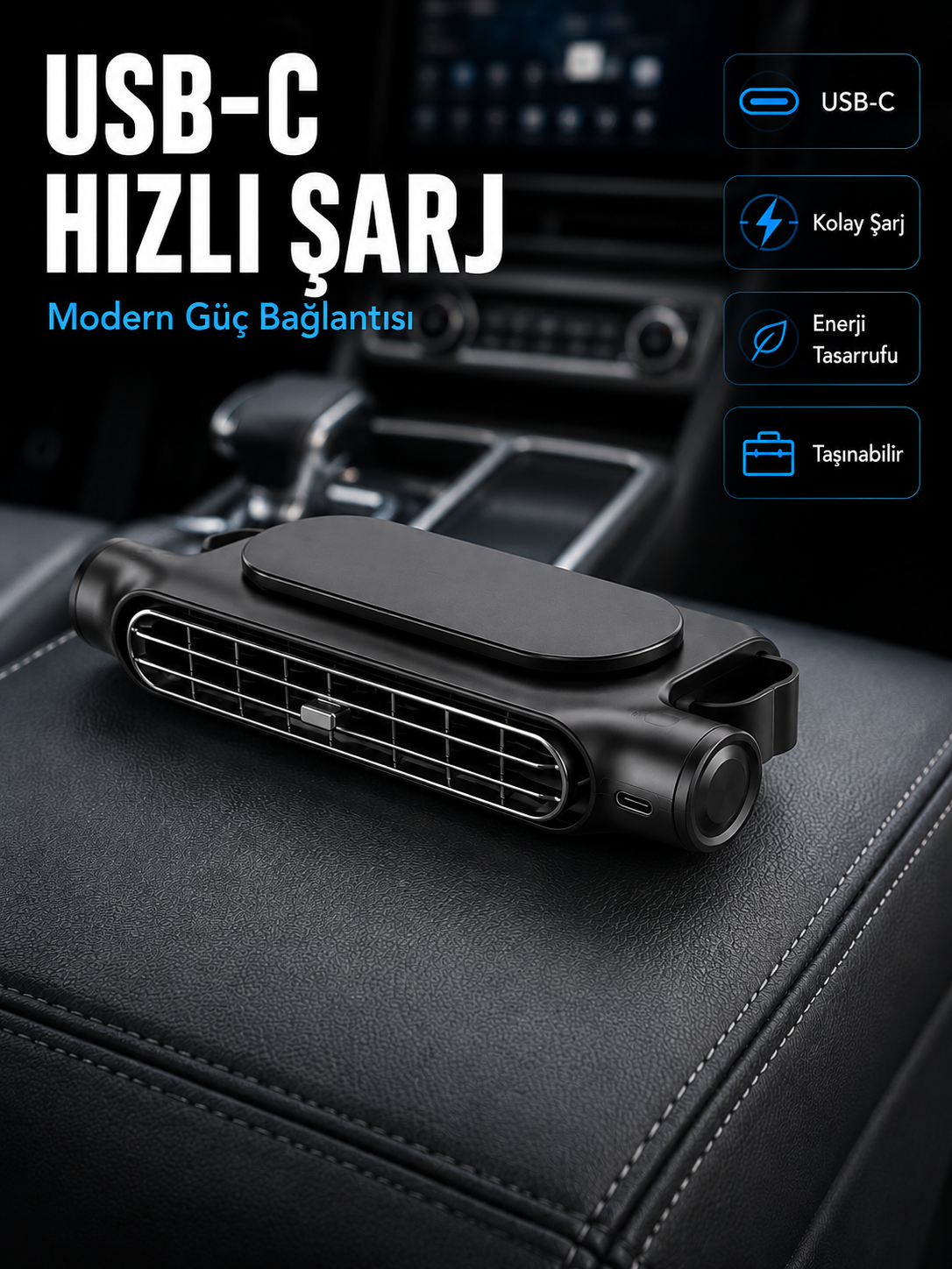 Otomobil Koltuk Başlığı Fanı Güçlü Turbo Hava Akışı Sunan Araç İçi Soğutucu