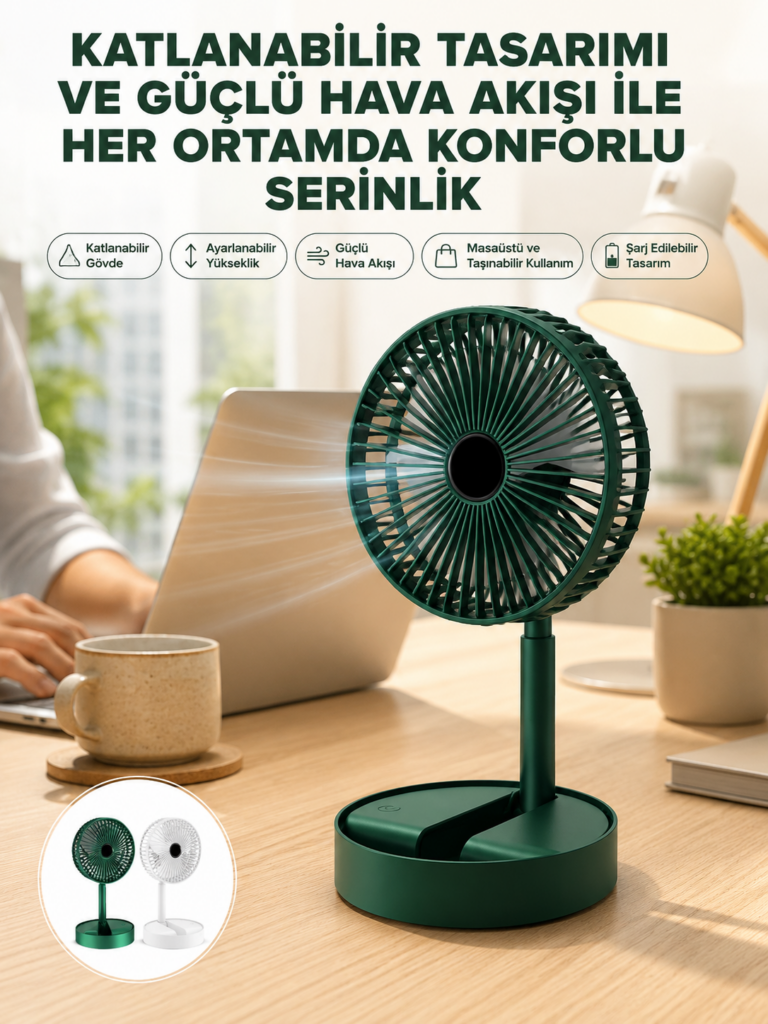 Katlanabilir Usb Şarjlı Masaüstü Soğutucu Mini Fan Telefon Tutucu
