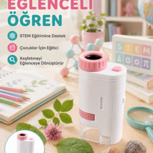 Taşınabilir LED Mikroskop 80X-200X Büyütmeli Çocuklar İçin Eğitici Bilim Mikroskobu