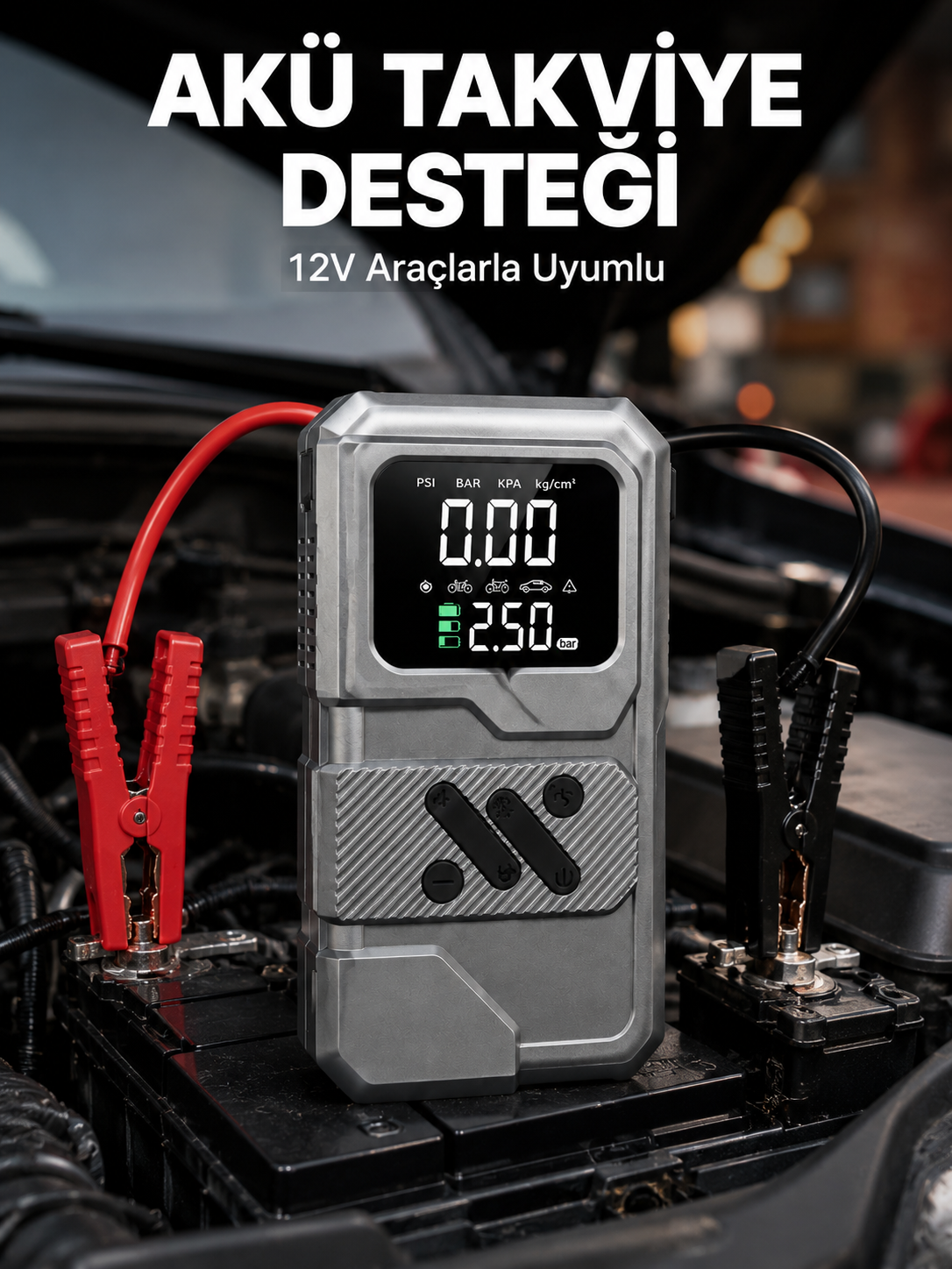 Taşınabilir Araç Akü Takviye ve Hava Kompresörü Powerbank Özellikli
