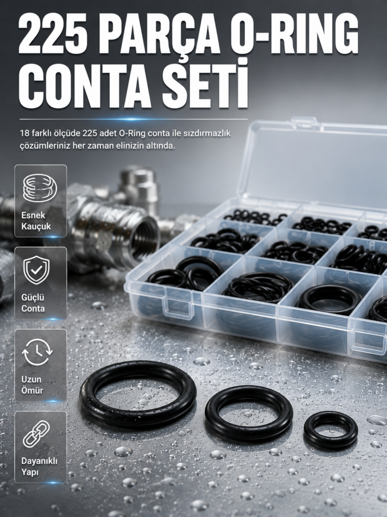 Organizer Kutulu O-Ring Conta Seti 225 Parça | Dayanıklı Kauçuk Sızdırmazlık Contaları