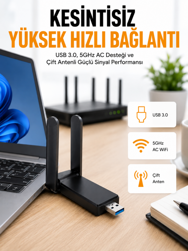 Mbps Wifi Alıcı Kablosuz Wifi Adaptörü Çift Band Çift Antenli Yeni Nesil