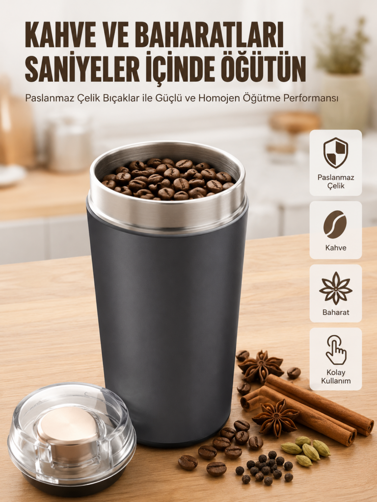 Yeni Nesil Kahve ve Baharat Öğütücü Paslanmaz Çelik Kahve Değirmeni