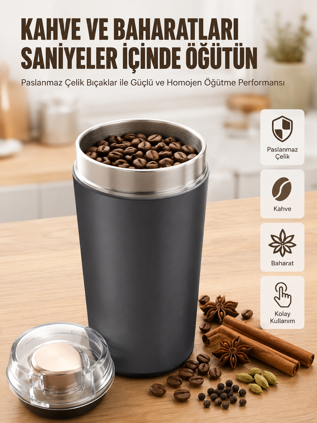 Yeni Nesil Kahve ve Baharat Öğütücü Paslanmaz Çelik Kahve Değirmeni