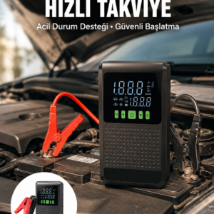 Araç İçin Akü Takviye Cihazı ve Kablosuz Hava Kompresörü
