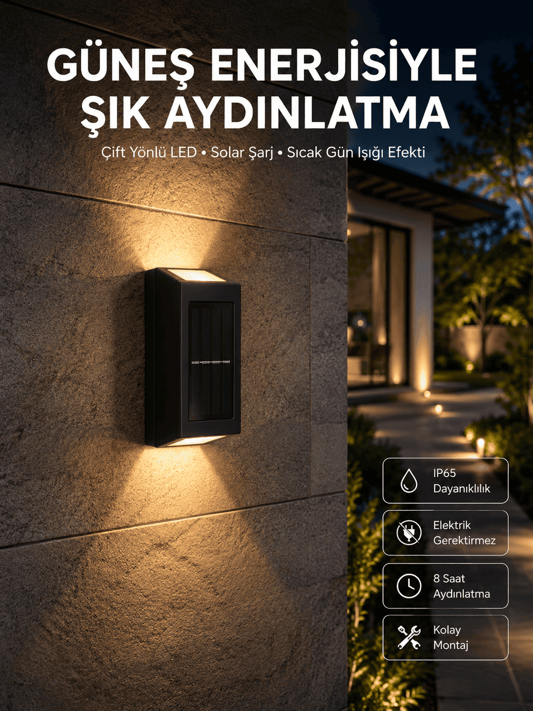 Yeni Model Solar Çift Taraflı Duvar Lambası Dekoratif Duvar Lambası