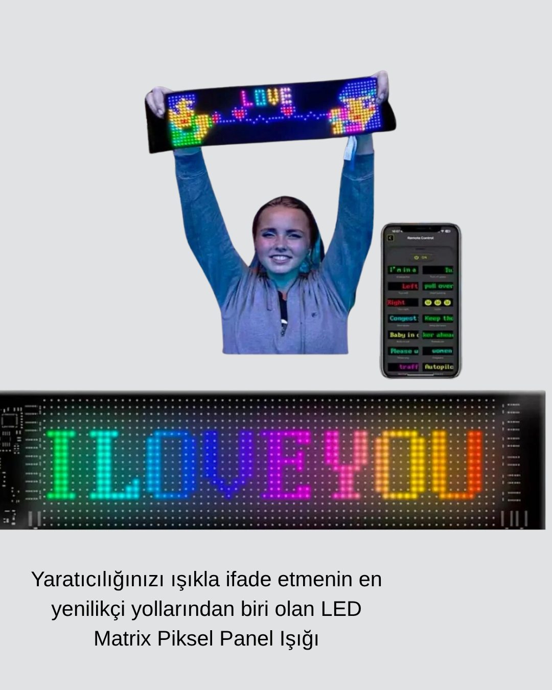 LED Matrix Piksel Panel Işığı USB Uygulama Kontrollü Kaydırmalı Yazı Ekranı