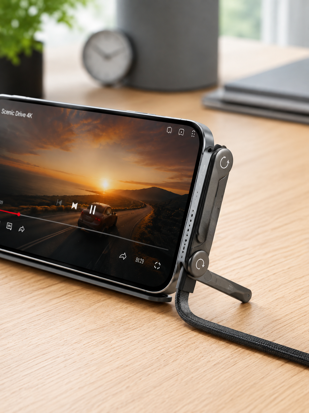 Örgülü 240W Type-C Katlanabilir Telefon Standlı Şarj Kablosu