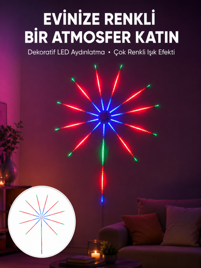 Uygulama Destekli RGB LED Havai Fişek Duvar Aydınlatması Yeni Nesil