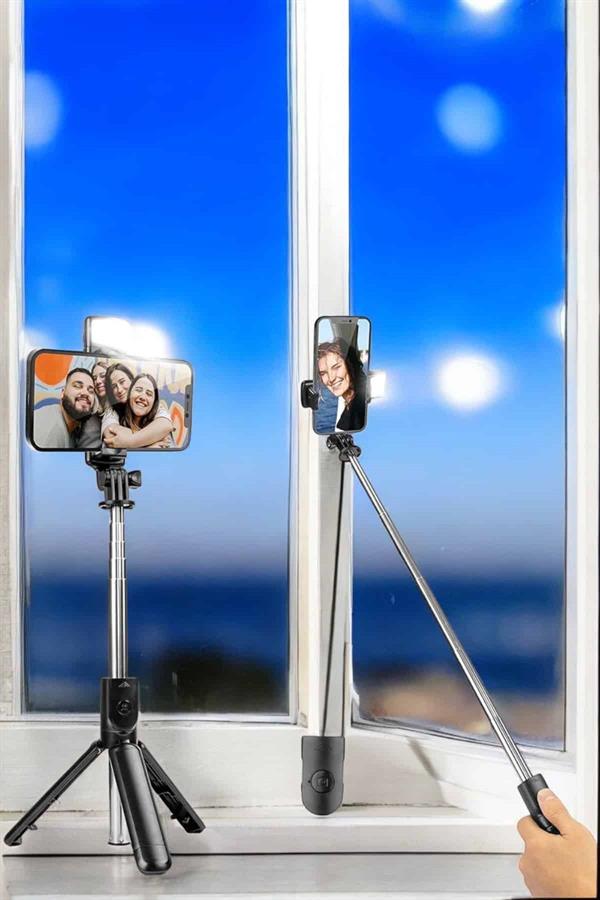 Selfie Çubuğu Tripod Kumandalı Telefon Tutucu Siyah
