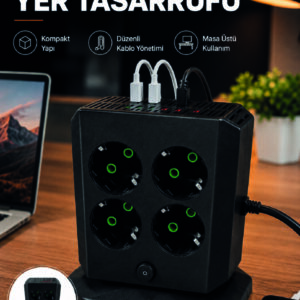 Dikey Priz Kulesi 8 AC Priz 4 USB 2 Type-C Çocuk Korumalı Güç Dağıtıcı