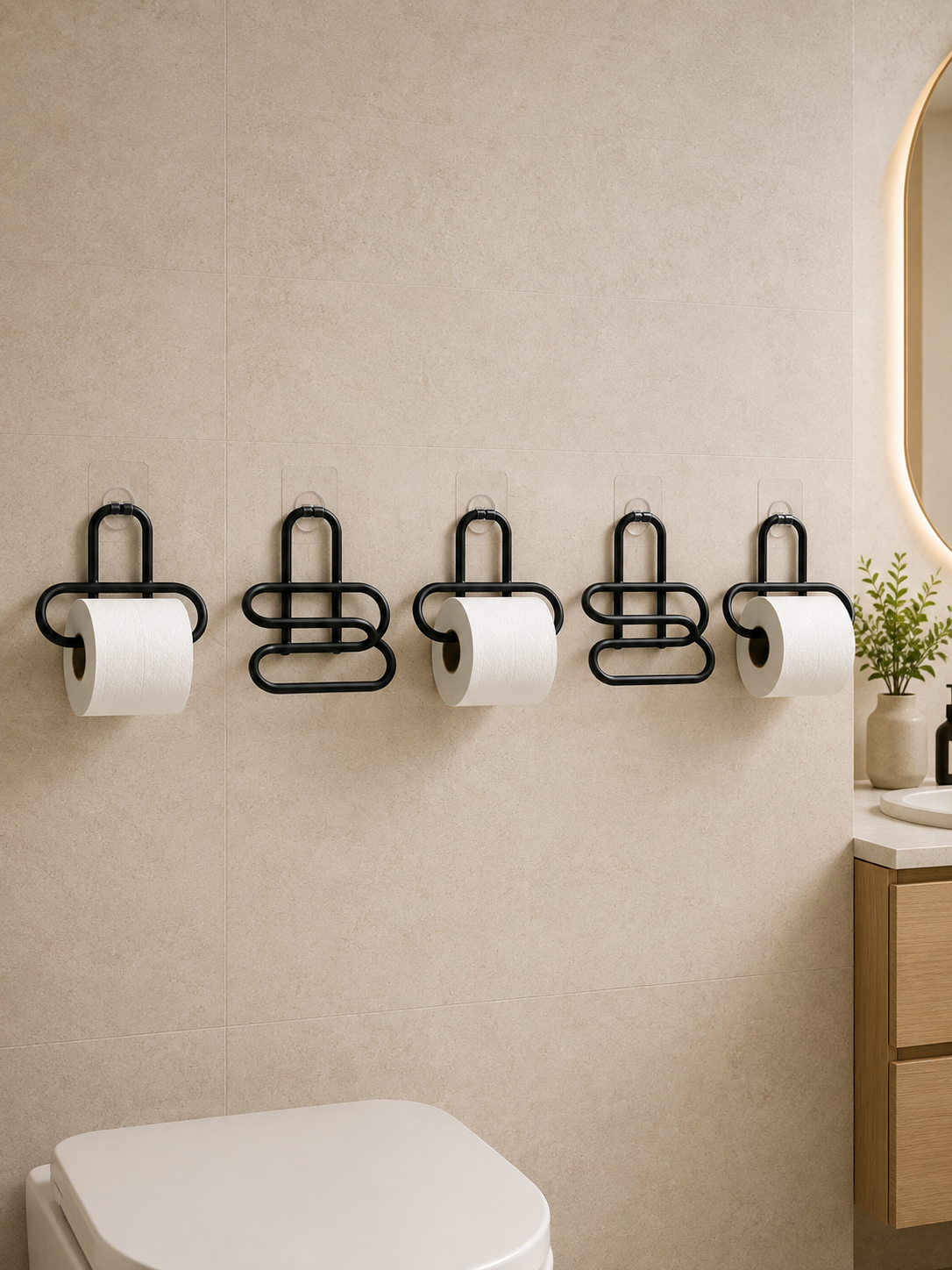 Siyah Metal WC Kağıtlık Yapışkanlı Tuvalet Kağıdı Rulo Tutucu 5 Adet Avantajlı Set