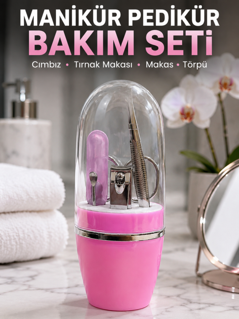 Pembe Tırnak Bakım Seti Cımbız Makas Tırnak Makası ve Törpü İçeren Kit